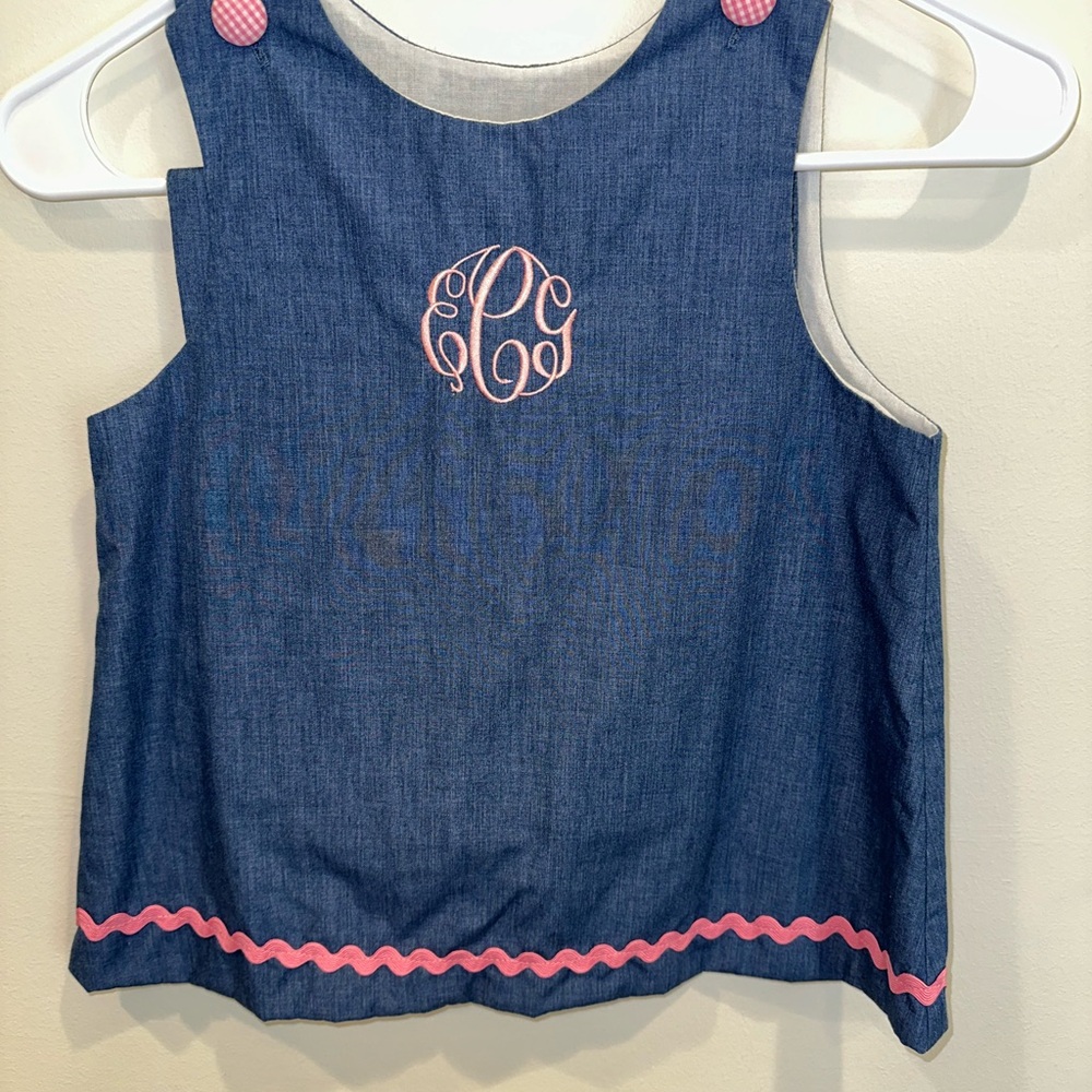 Denim Sleeveless Kids Top & Pants with Pink Accents